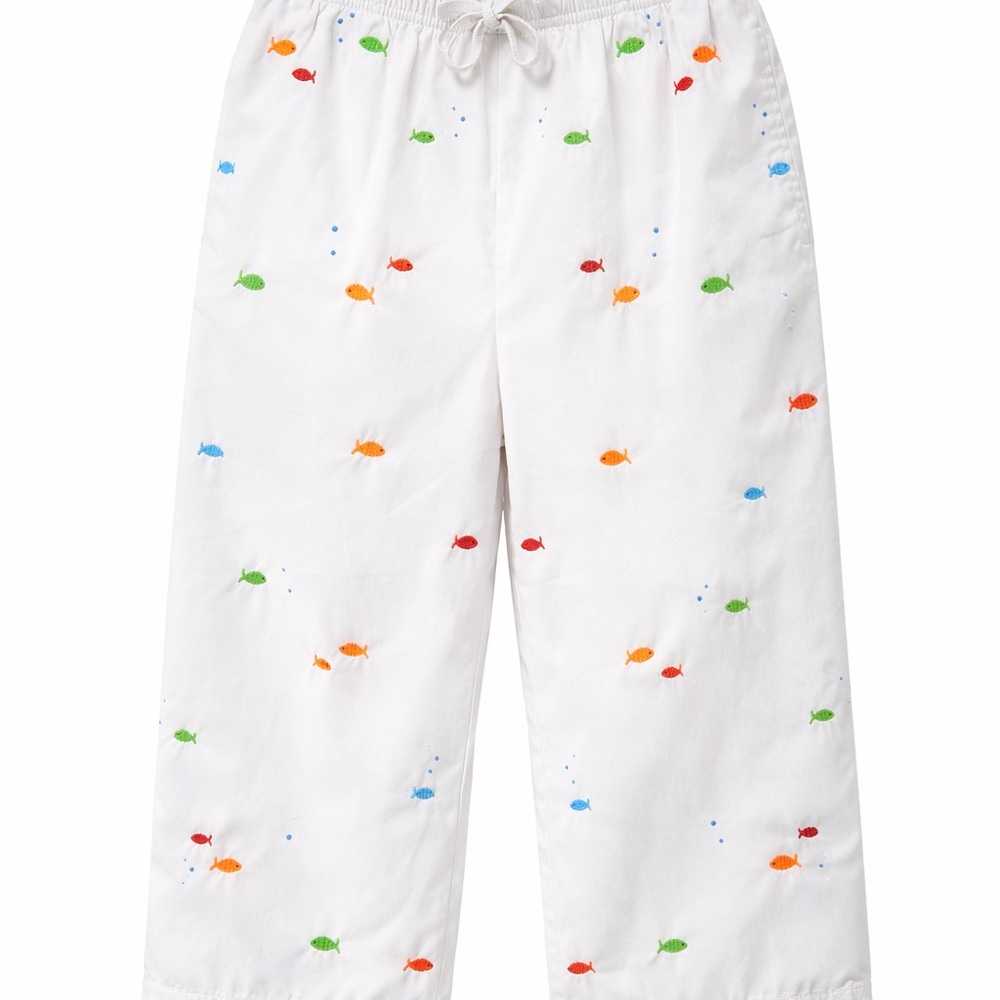 Breckenridge Fish Embroidered Pants Womens 8 White Beach Coastal Y2K
